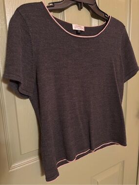 Tahari Charcoal Short Sleeve Knit Top with Pink Trim